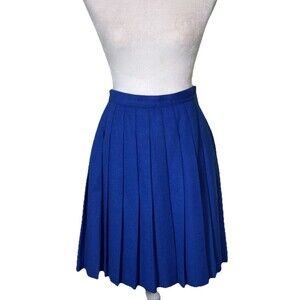 Vintage Wool Cobalt Blue Pleated Skirt Preppy Academia Old Money Schoolgirl Sz 6